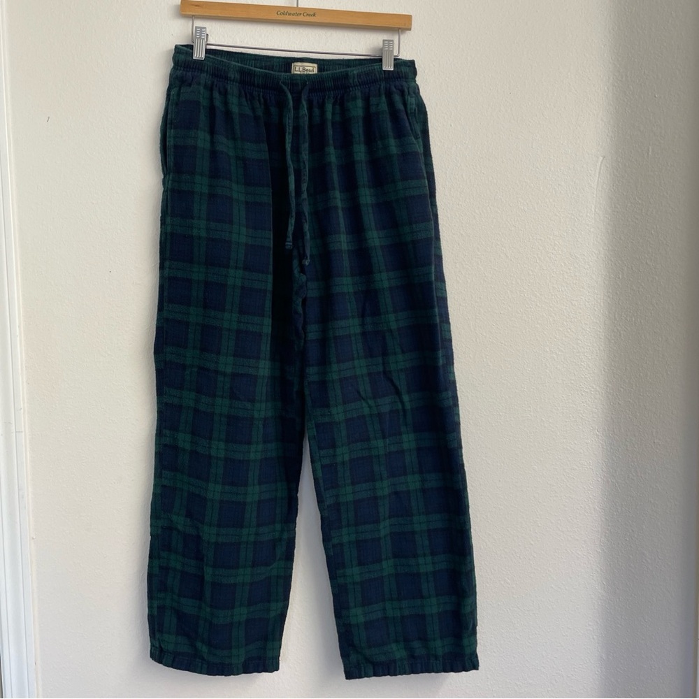 L L Bean sleep Pants Mens size M Scotch Plaid Flannel Cotton Drawstring Comfy